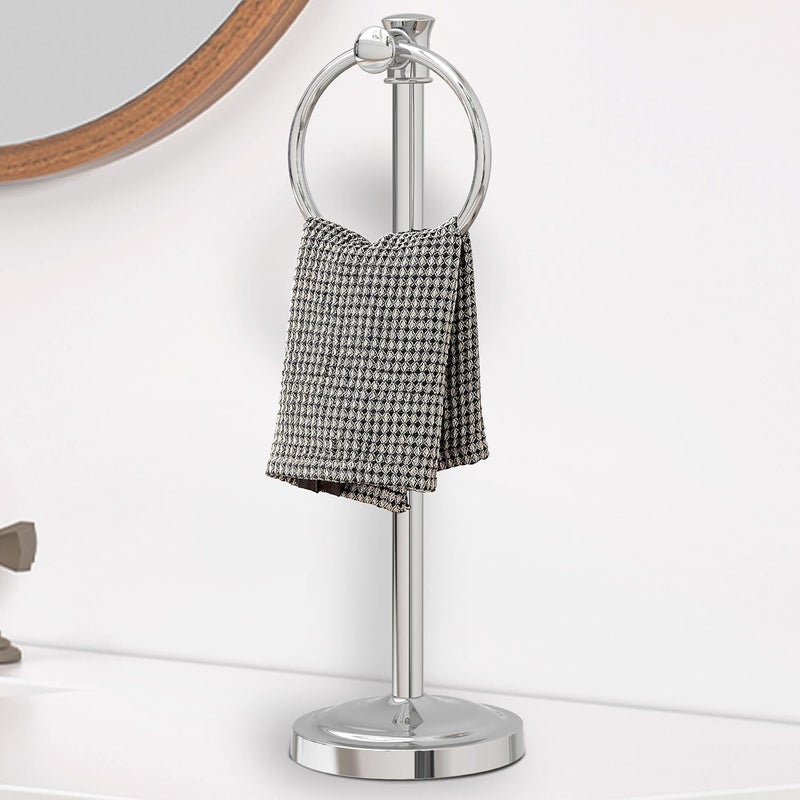 Hoimpro 17 Inch Stand Hand Towel Holder Towel Bar Towel Hanging Ring, Free Standing Floor Hand Towel Rack Storage for Bathroom Kitchen Vanity Countertops, Hardware Accessories(Polished Chrome) - Image 1